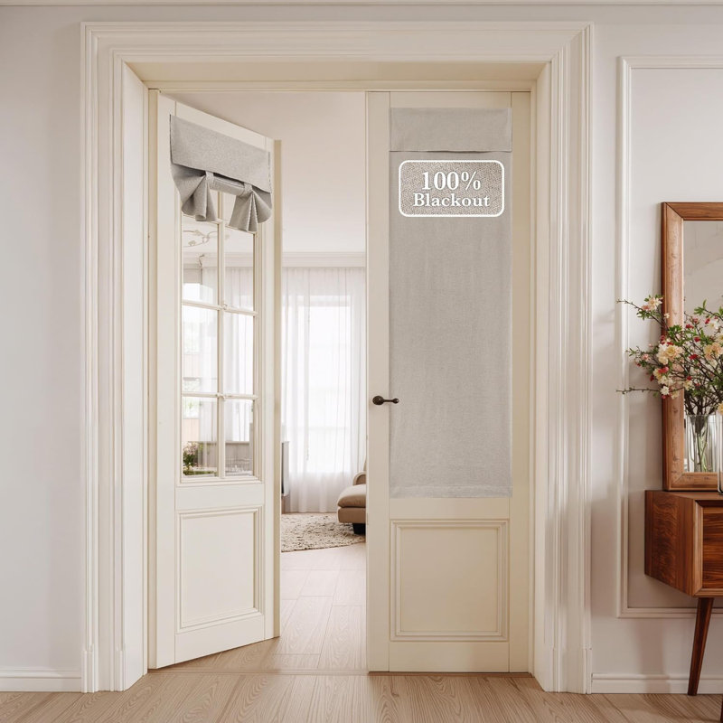  100% Blackout Linen Door Curtains for Small Window, Privacy French Door Curtain for Kitchen Living Room, Room Darkening Window Covering, 1 Panel