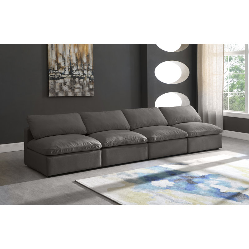 Canapé modulaire sans accoudoirs en velours de 140 po Atis, Velours gris