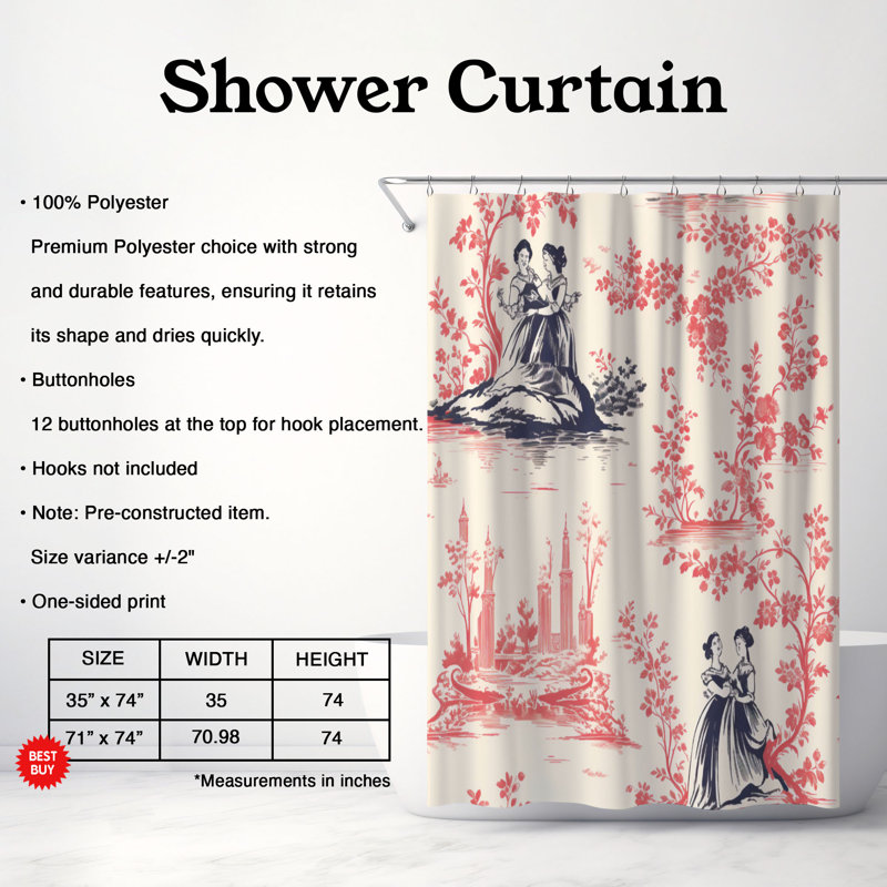 Rideau de douche standard 1 pièce, H 74 po x l 71 po