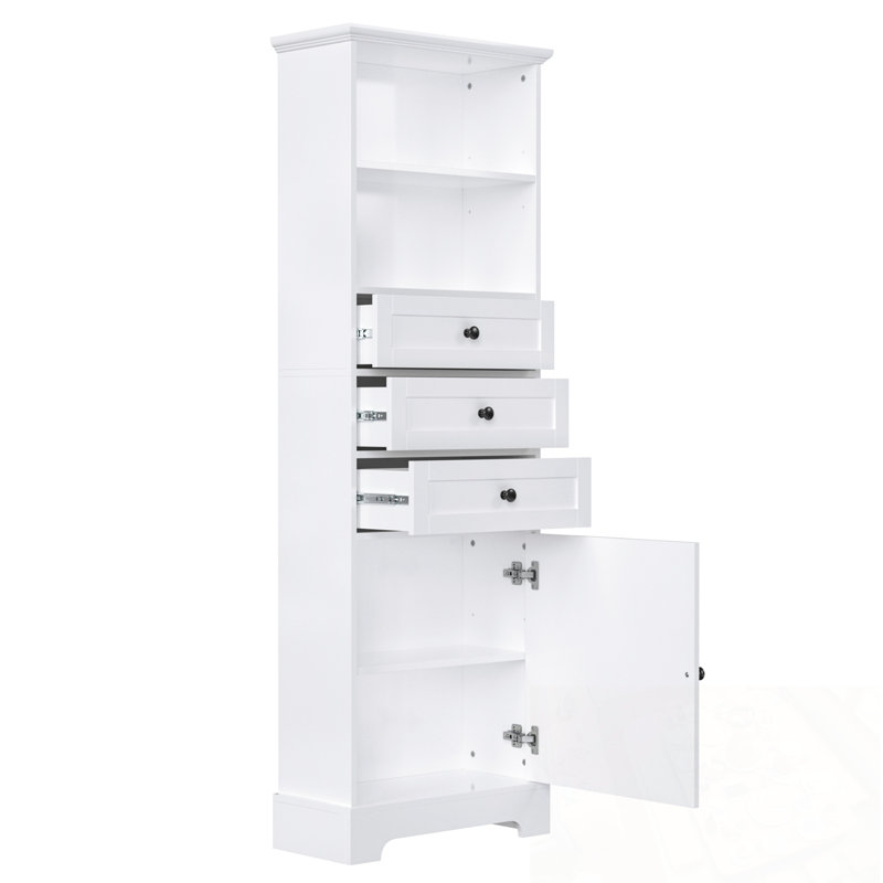 Grande armoire de rangement avec 3 tiroirs et tablettes réglables, Blanc