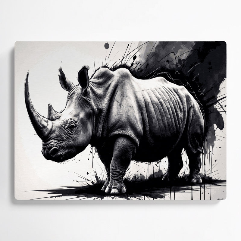 Wildlife Black Rhino Beige Metal Wall Art, 20" H x 30" W