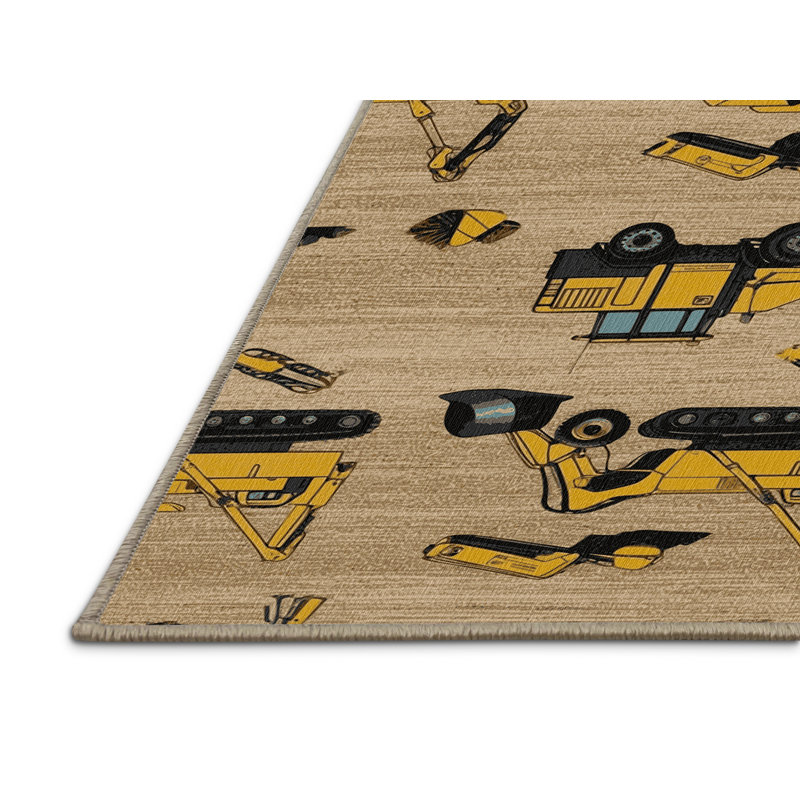 Tapis beige lavable à la machine, Rond 5 pi