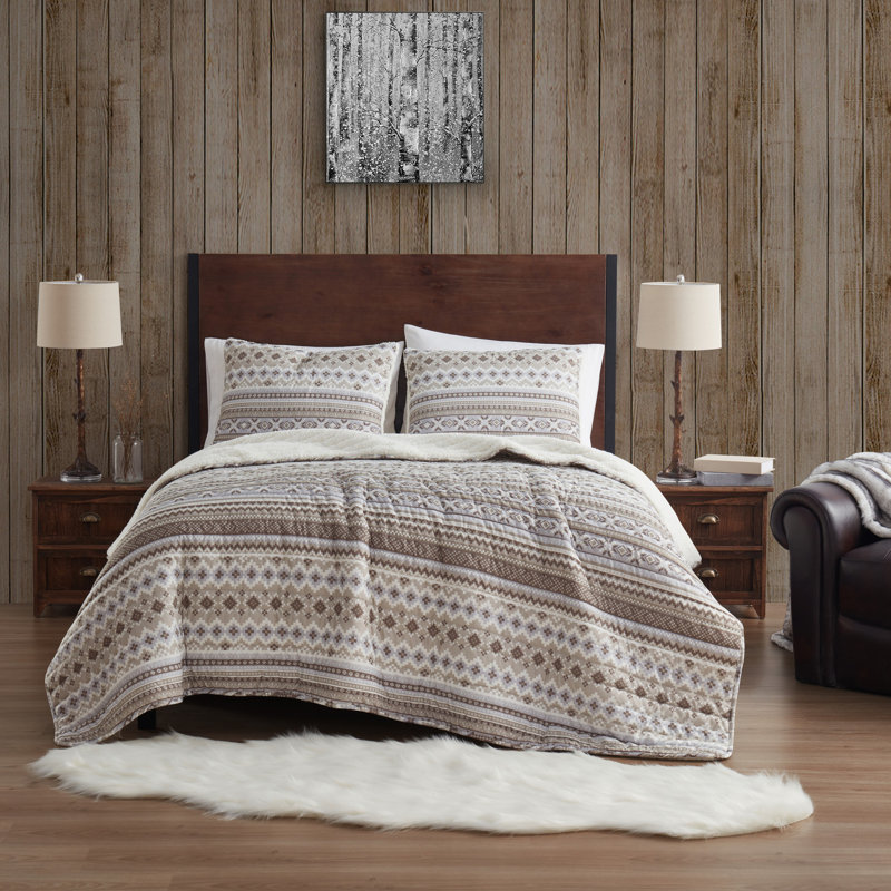 Beige Microfiber 3 Piece Quilt Set, King