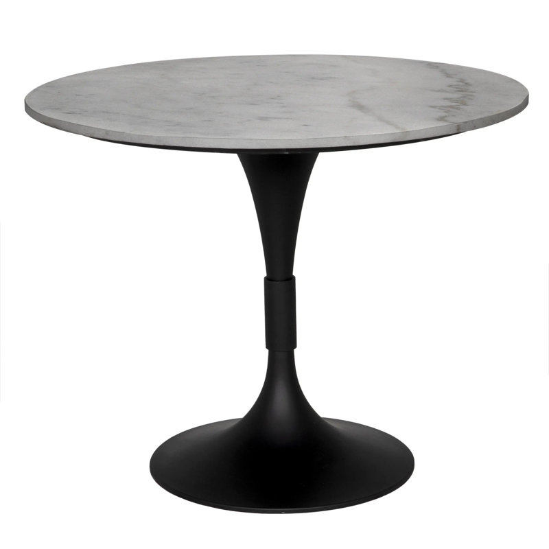 Jman Round Marble Top Metal Base Dining Table, Matte Black