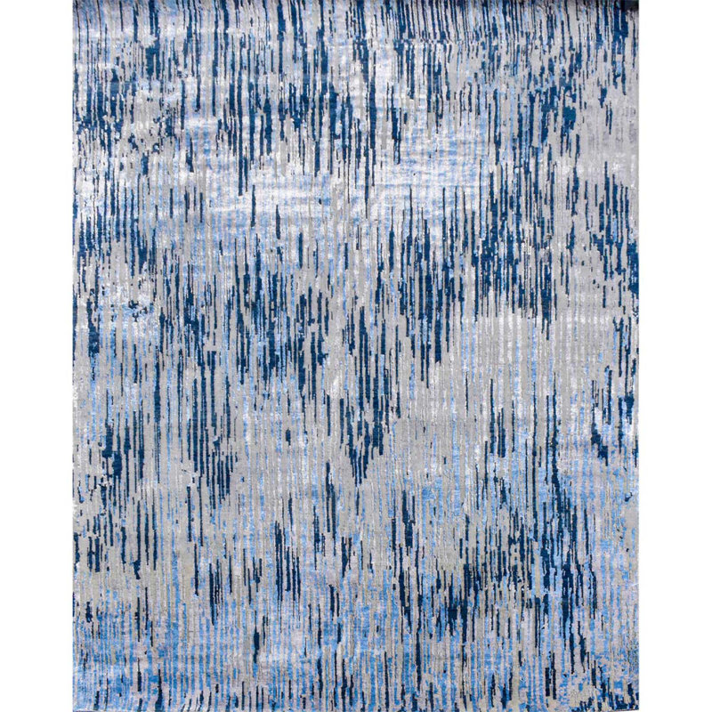 Abstract Area Rug in Blue/Gray, Rectangle 8' x 10'