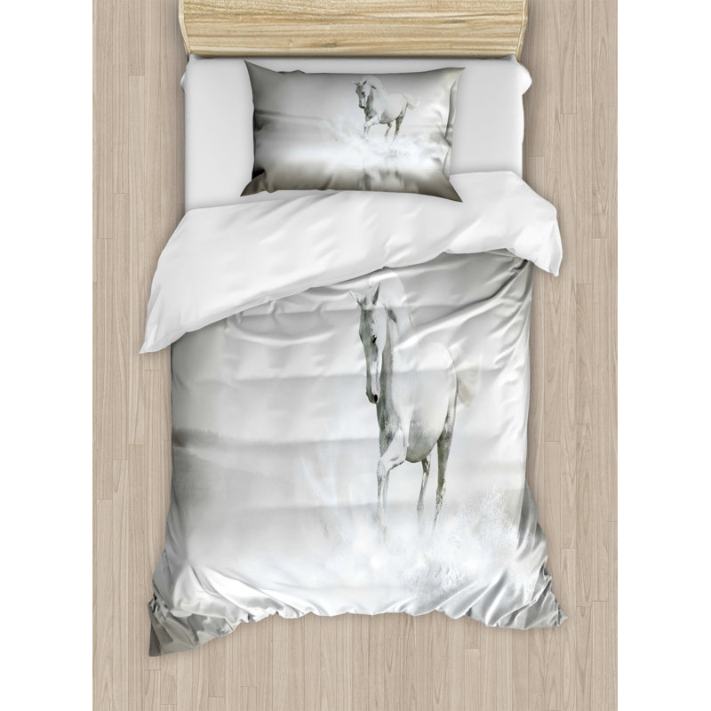 Ensemble de housse de couette Horses, Housse de couette simple + 1 taie décorative