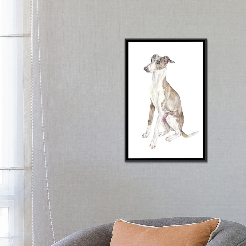 «Italian Greyhound», reproduction sur toile, H 26 po x l 18 po x P 1,5 po, Pas de tapis, Toile avec cadre noir