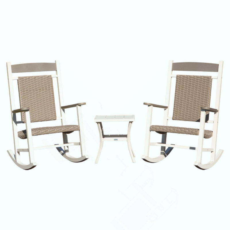 Outdoor Rocking Chairs Set Of 3, Durable HDPE Patio Oversized Rockers For Adults, Wicker Rocking Chair With 380Lbs Support, Weather-Resistant