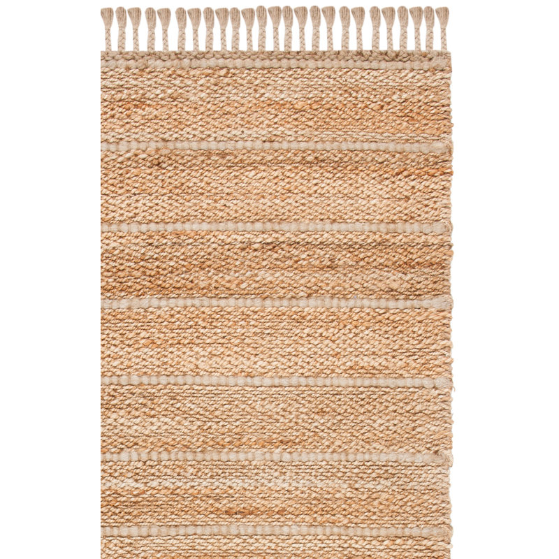 Abas Natural Fiber Hand Woven Jute/Nz Wool Geometric Rug, Rectangle 8' x 10', Beige