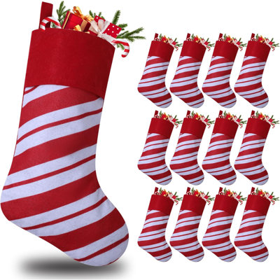 12 Pack Candy Cane Christmas Stockings, 18 Inches Red And White Christmas Stockings For Family Christmas Holiday Decorations