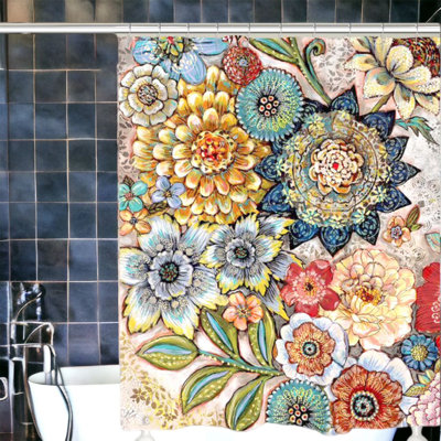 Floral Shower Curtain with Hooks Included