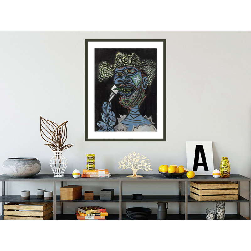 «Man with a Straw Hat and a Ice-glace» par Pablo Picasso - impression giclée encadrée, H 41,5 po x l 32,79 po