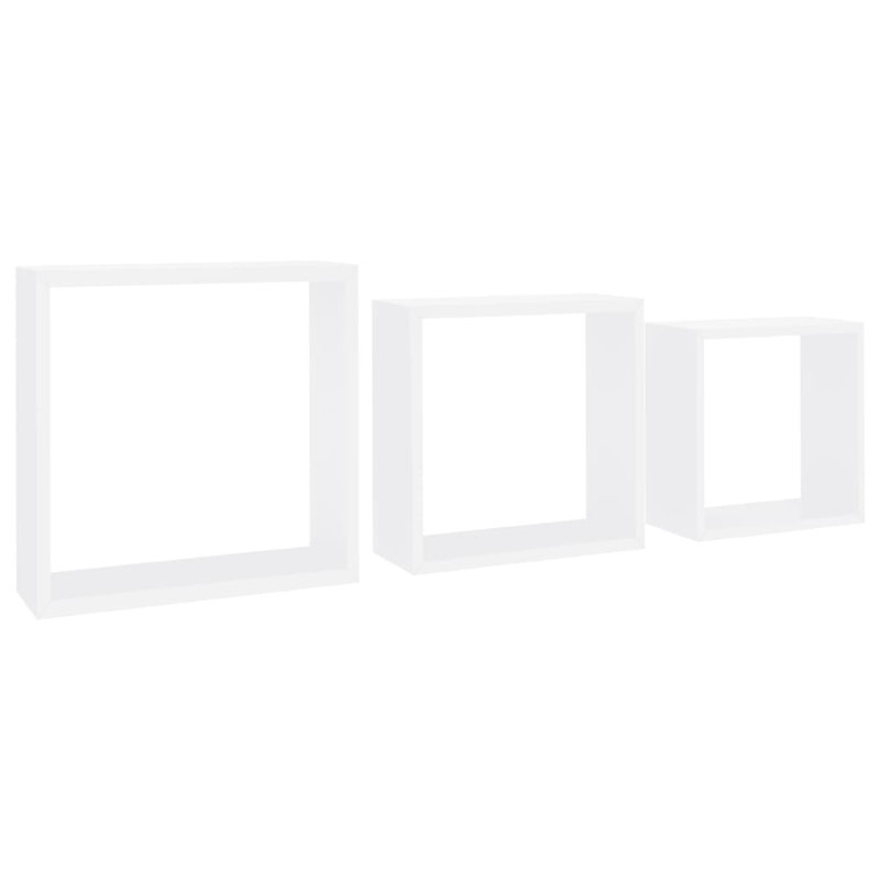 Ensemble de 3 tablettes murales Monny, conception cubique, cadre en bois blanc, 9,10,12 po