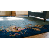 1920s Rectangle Hand Knotted Pile Wool Floral Antique Blue Rug