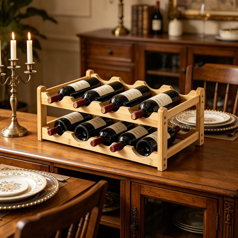 Porte-bouteilles en bambou, support de rangement pour bouteilles de vin à 2 niveaux pour armoire - peut contenir 16 bouteilles, présentoir en bois massif pour bar, cuisine, cave ou restaurant