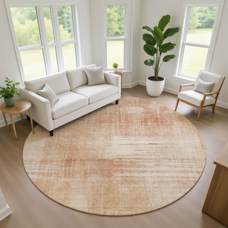 Machine Washable Indoor/Outdoor Chantille ACN2718 Abstract Rug, 8' Round, Copper