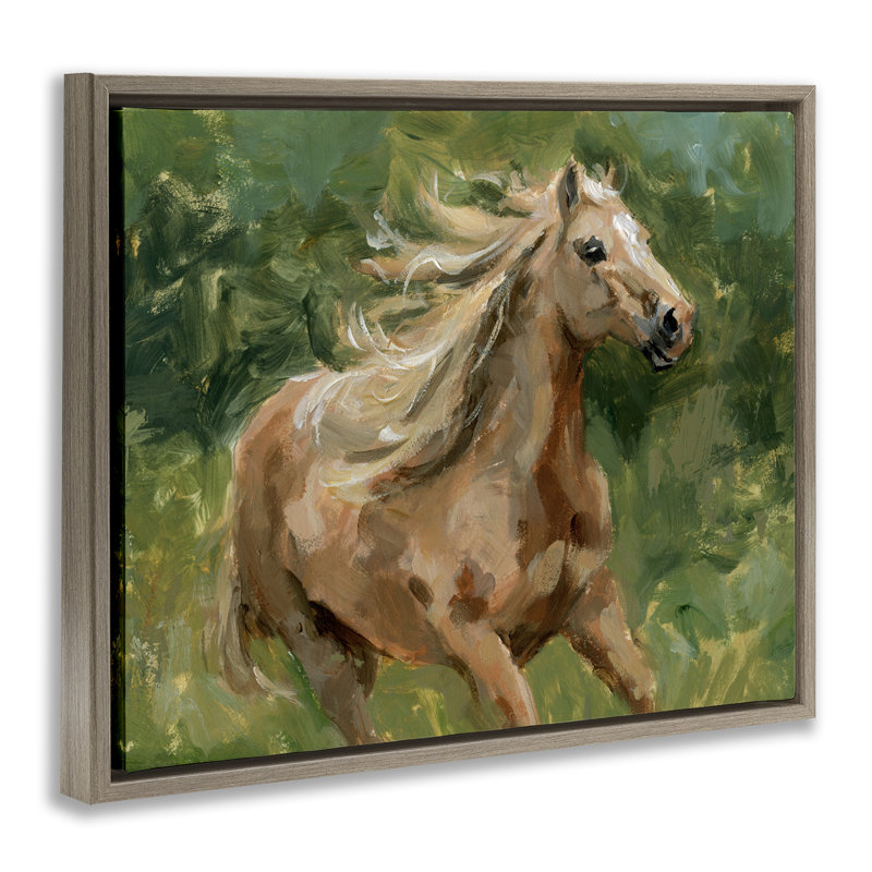 «Dashing Horse in Nature», toile encadrée flottante dorée par Victoria Barnes, Cadre flottant orme Montalcino