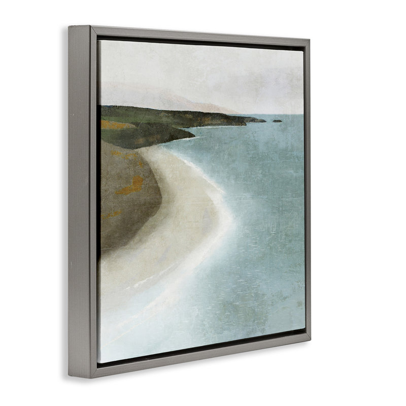 «Simple Serene Coastline» par Suzanne Nicoll, H 18 po x l 18 po, Cadre flottant gris lustré