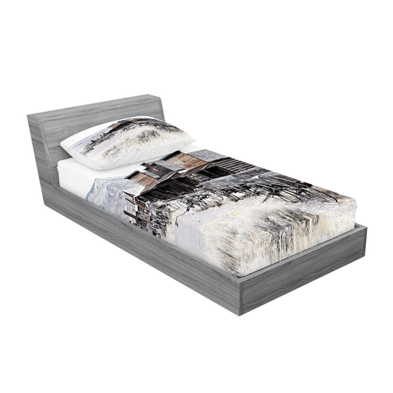 Drap-housse et coussin décoratif Ambesonne Western, brun et blanc, Ensemble de draps pour lit simple TG + 5 articles 