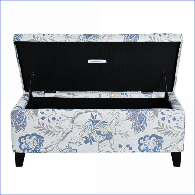 Repose-pieds avec tissu floral, rangement à fermeture en douceur, siège / repose-pieds multifonctionnel pour le salon, la chambre à coucher | Noir | Bois