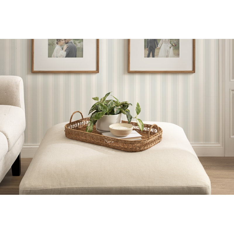 Plateau de repose-pieds rectangulaire en rotin tissé avec poignées Palomar