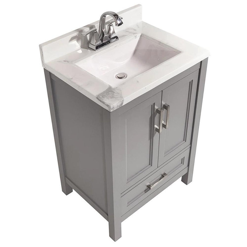 Daily 25'' Single Bathroom Vanity with Solid Surface Top, Carrara Marble, Gray
