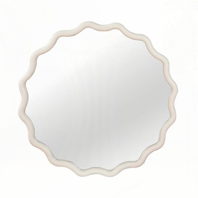 Wavy Round Solid Wood Frame Decorative Mirror,For Bedroom, Bathroom, Living Room, Entryway