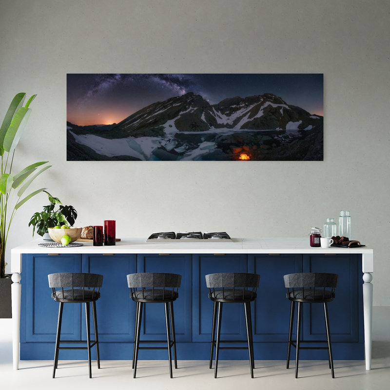 «Milky Way Mountain Camp Serene Abstract Contemporary Mountain», art mural, H 20 po x l 60 po