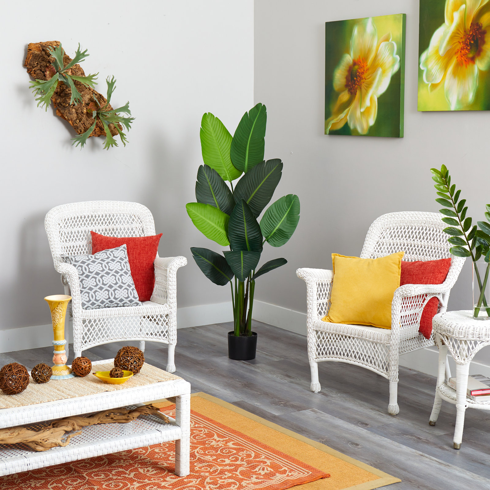 Faux Banana Leaf Tree in Pot Liner, 58" H x 23" W x 18" D