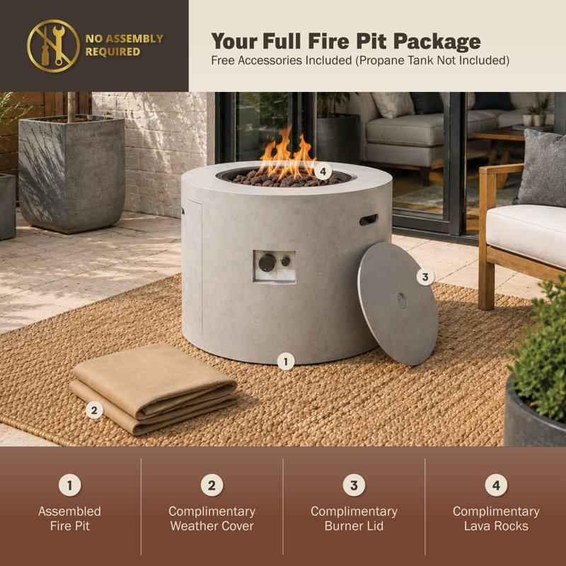 32'' W Concrete Style Propane Outdoor Alloy Steel Frame Fire Pit (Update Version), Gray