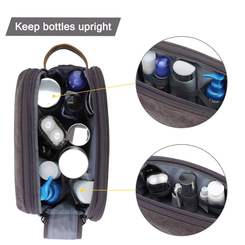 Trousse de toilette, trousse de toilette en toile, trousse de rasage résistante à l'eau pour accessoires de toilette, gris moyen