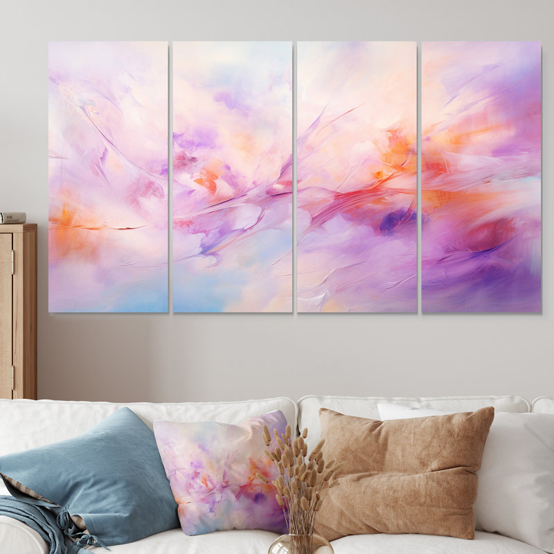 "Lavender Drift Purple Mist", art mural abstrait 4 pièces, H 32 po x l 64 po