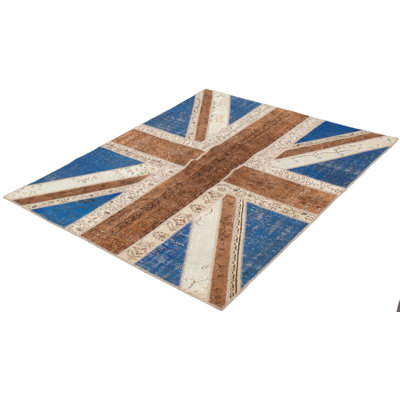 Tapis de bois one-of-kind-noué la 2010 kosak bleu foncé 6 pi x 7 pi. zone en laine 10 po Carmela