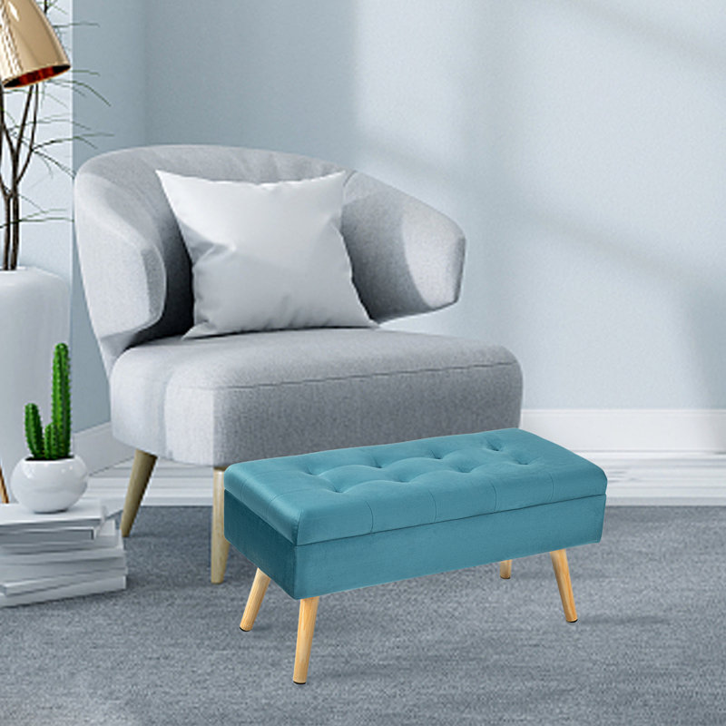 Obetz Velvet Upholstered Storage Bench, Blue