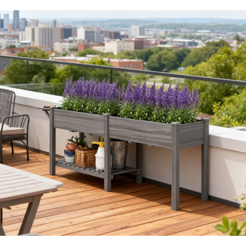 Boîte de jardin surélevée avec table d'appoint, Gris