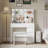 Vanity, Makeup Vanity Desk Set With Mirror & Light, Dressing Table Storage Lots With Power Strip, 3 Lighting Modes With Adjustable Brightness, 37 Inches