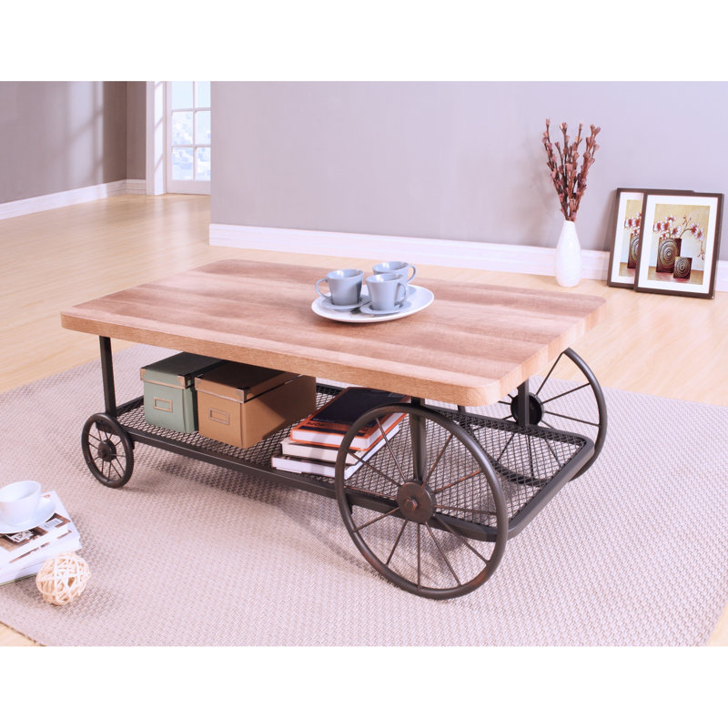 Table basse rectangulaire en métal - Gris antique et finition chêne Fonction gris rustique, pratique