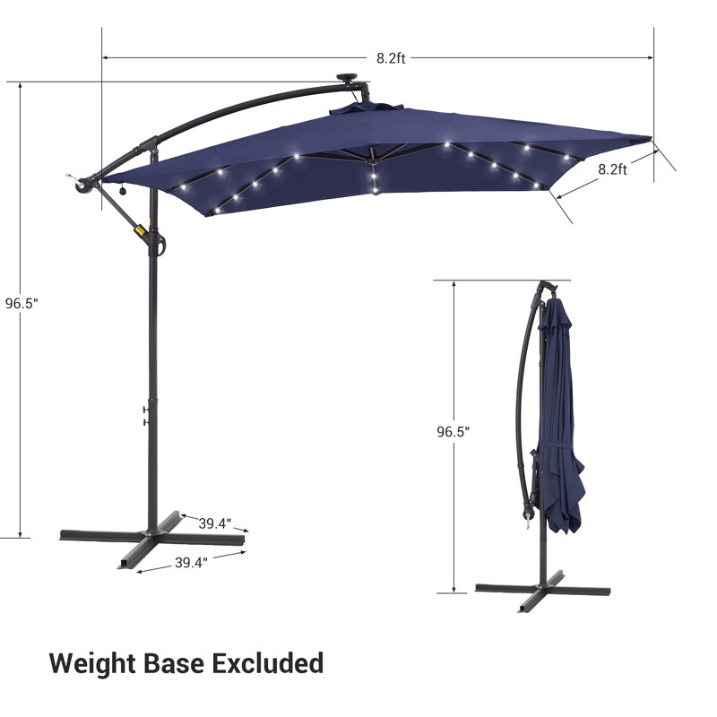 Parasol en porte-à-faux carré avec base 8,2 x 8,2 po Lynch, Bleu marine