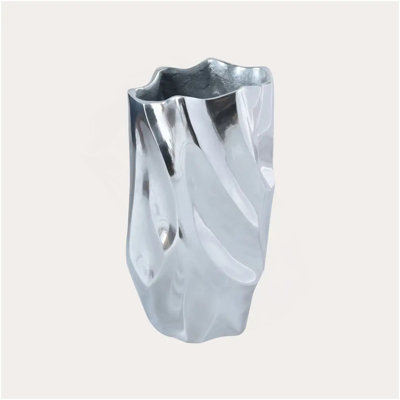 Abstract Silver Aluminum Vase Fluid Sculptural Décor