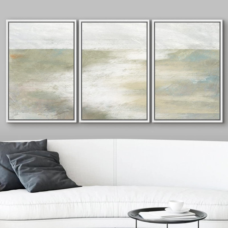 «Minimal Landscape Minimal Teal Tan Paint Stroke Landscape Abstract Shapes Modern Art Decor on Canvas», reproduction de 3 pièces