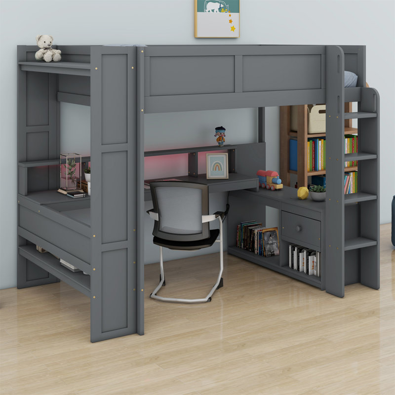 Jaylein Kids Loft Bed with Drawers, Full