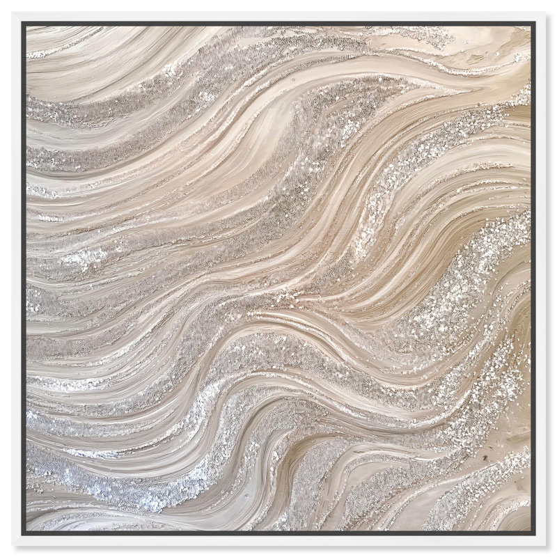 «Silver Waves I Canvas Minimalist Abstract» par Art Remedy, H 21 po x l 21 po x P 1,8 po, Cadre flottant blanc