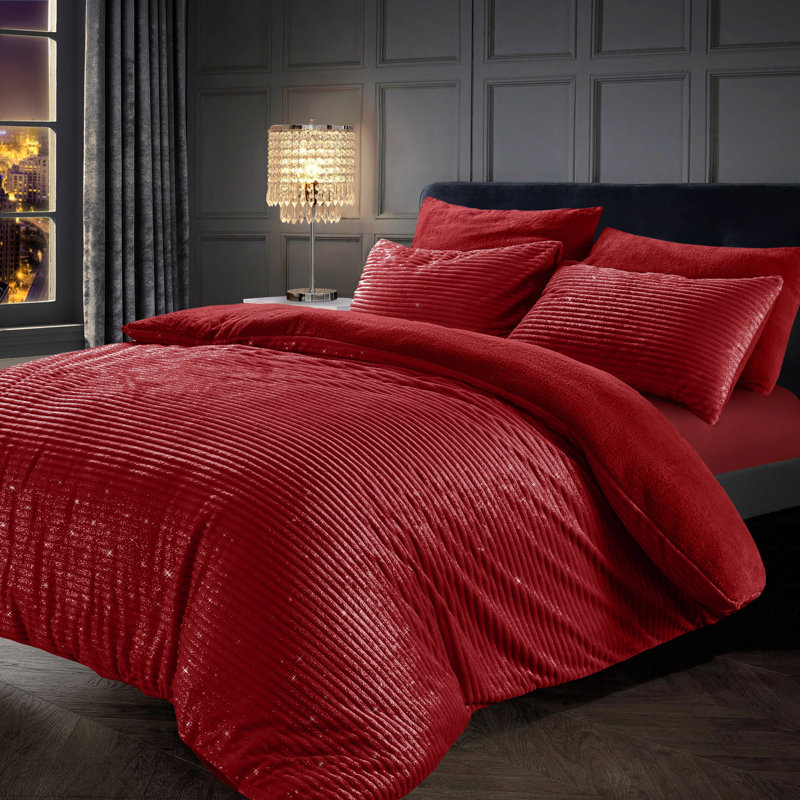 Velosso Glitter Cord With Teddy Soft Cosy Fleece Reverse Duvet Set, 200 x 200cm + 50 x 75cm Comforter