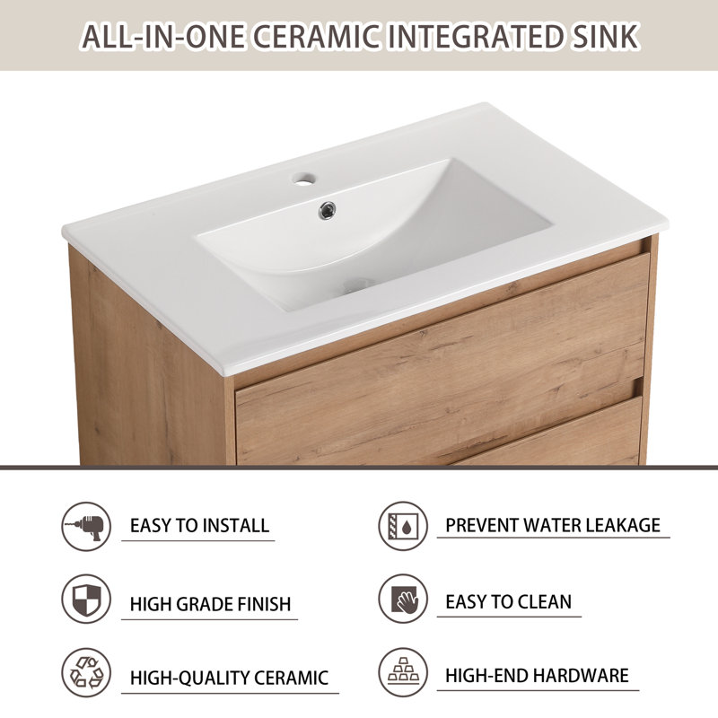 Ensemble de meuble mural brun, ensemble de meuble-lavabo à simple cuve, meuble-lavabo Mordern, meuble-lavabo 30 po avec lavabo, meuble-lavabo flottant 30 po pour petit espace