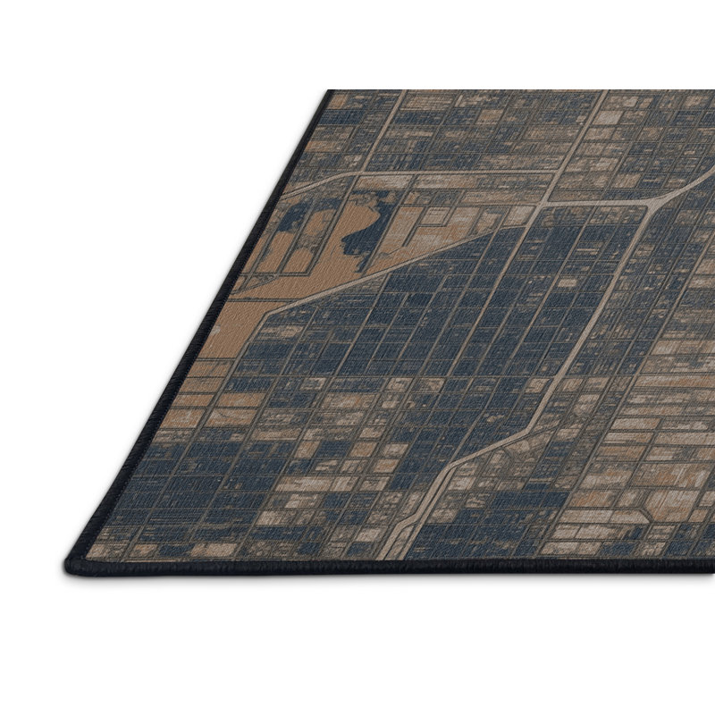 Machine Washable Transportation Black Area Rug, Round 5'