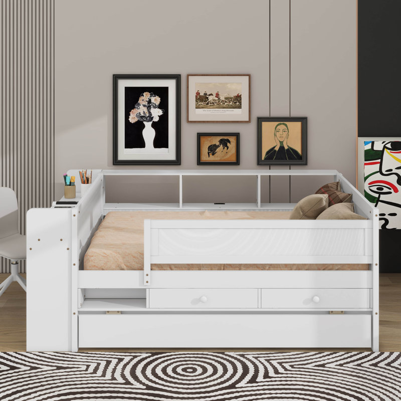 Multi-Functional Twin Daybed With Trundle, Tables And USB Charging Station, White