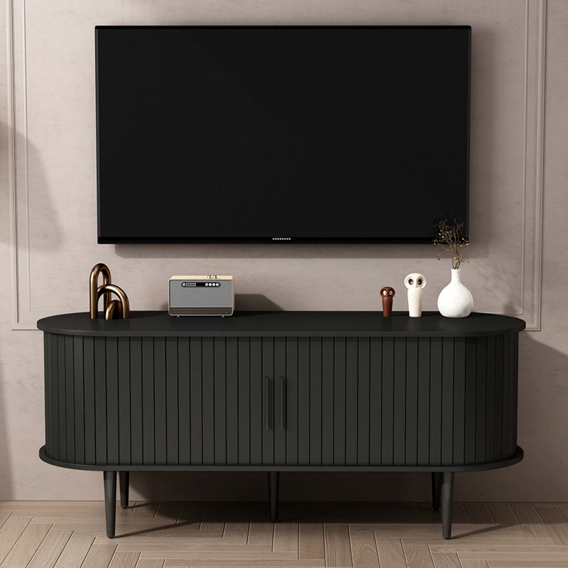 Console de télévision moderne avec porte coulissante et rangement spacieux, Noir