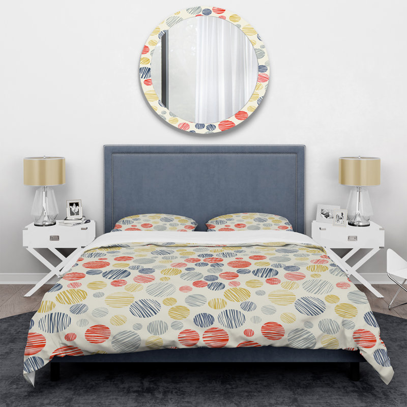 Red and Gold Circle Pattern - Abstract Duvet Cover Set - Microfiber Polyester, King Duvet Cover + 2 King Shams