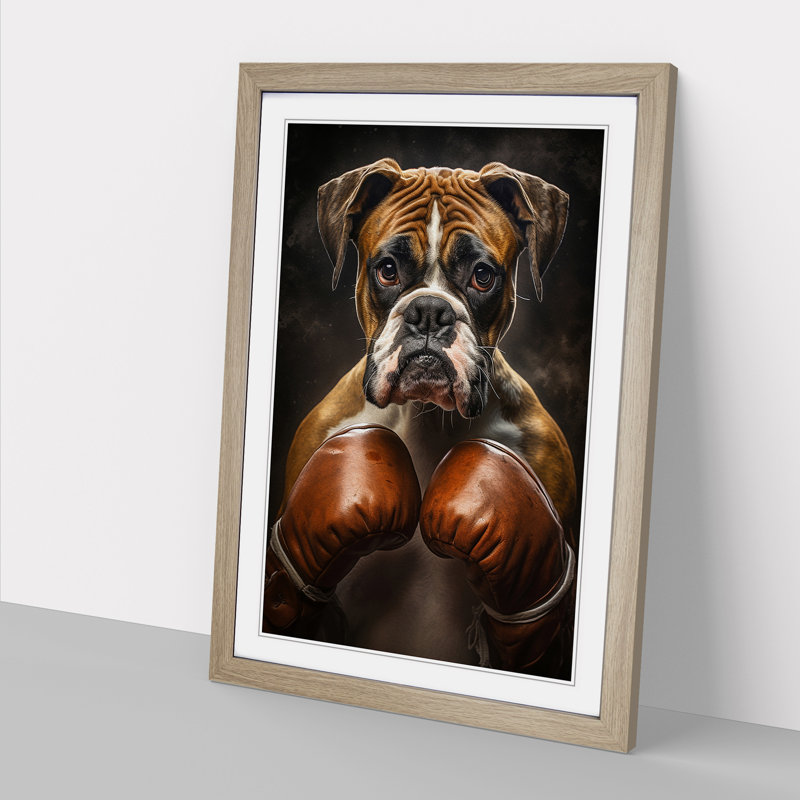 Boxer Dog Romanticism Art - Framed Print, 34cm H x 25cm W x 2cm D, Oak Framed