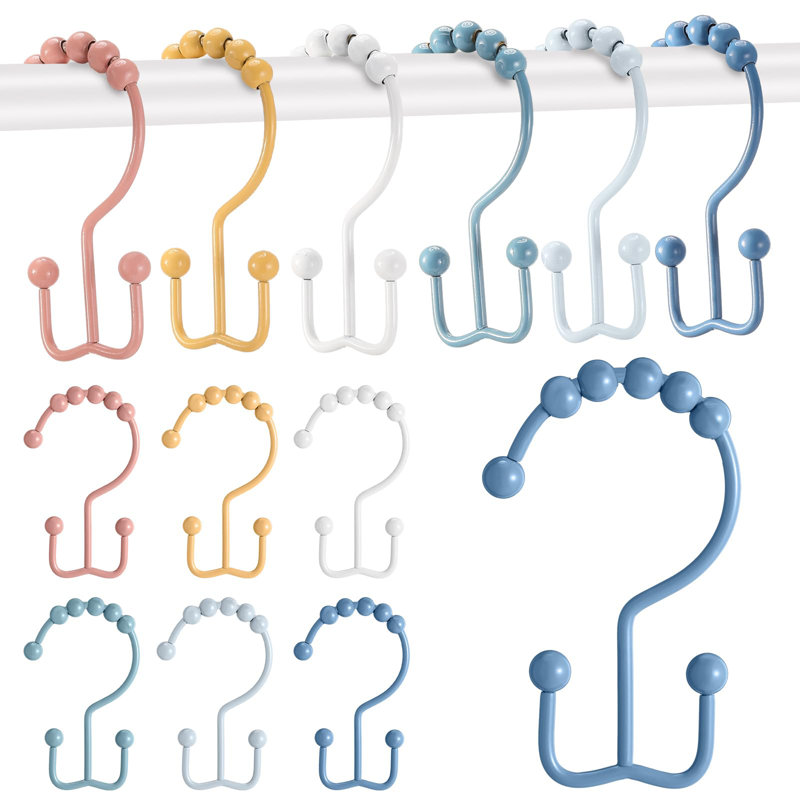 12 Pcs Colorful Shower Curtain Hooks Bohemian Rainbow Color 304 Stainless Steel Rings Rust Proof Balanced Double Glide Shower Hooks(Bohemian Color)
